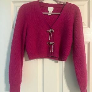 H&M Fuchsia V-Neck Sweater with Bow Details